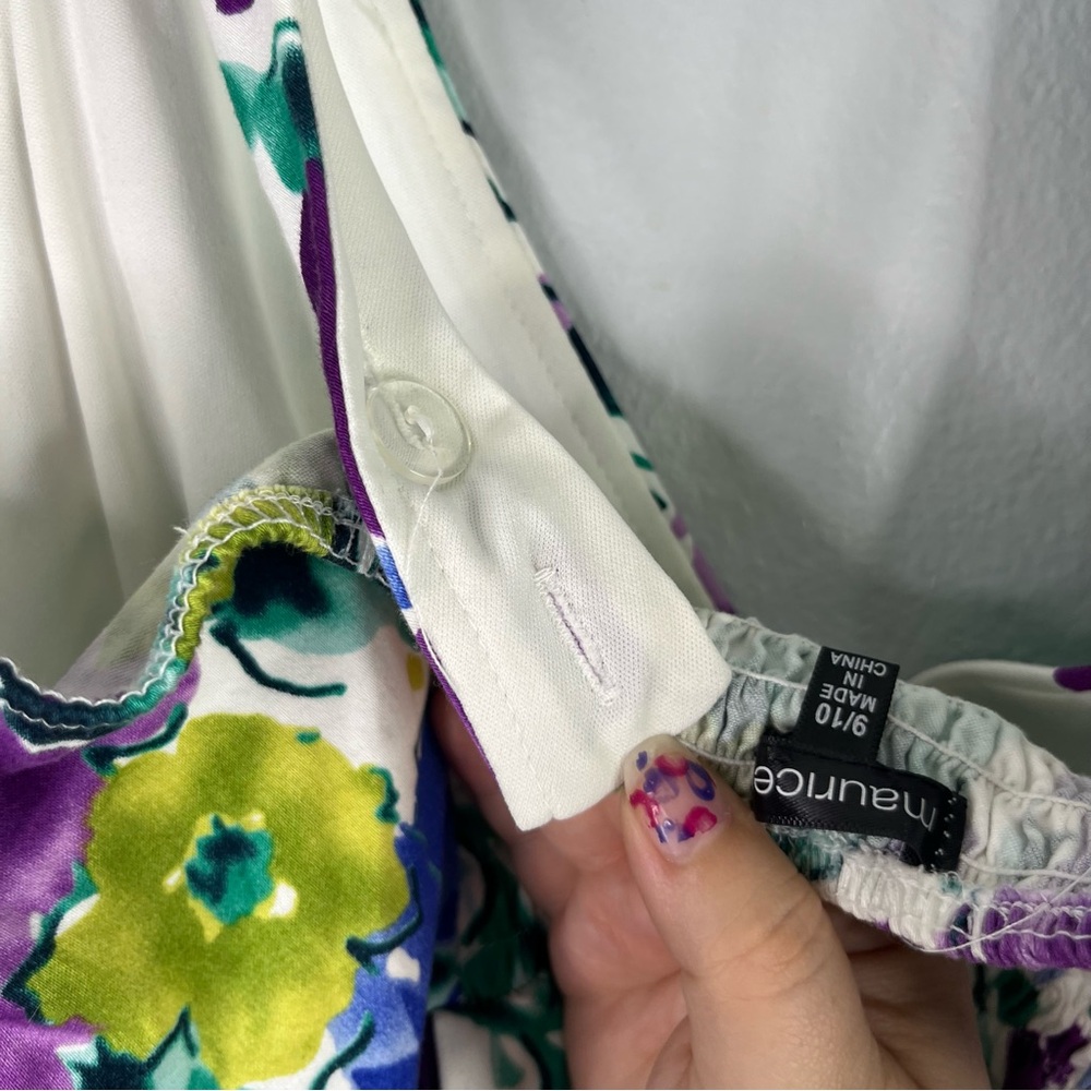 Maurices Dress Women’s 9/10 Purple Blue Floral Sleeveless V Neck Mini Summer - Picture 11 of 13